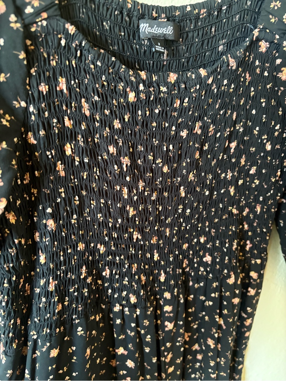 Madewell Smocked Square-Neck Wide-Leg Jumpsuit - Black Floral - Picture 7 of 8